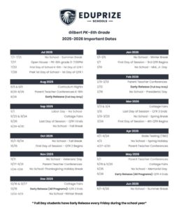 PK-6 Important Dates