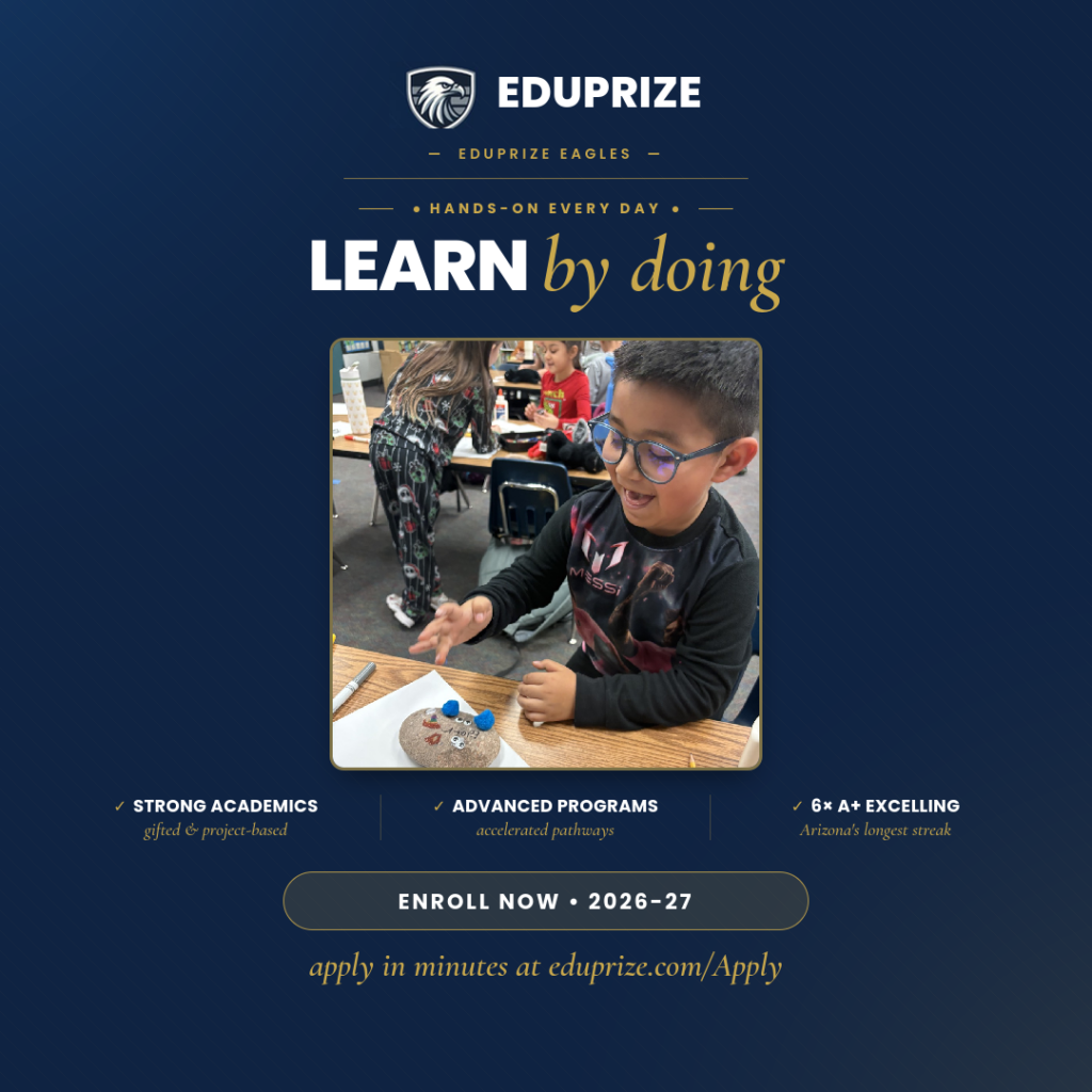 Happy students at EDUPRIZE, a Queen Creek charter school, during class